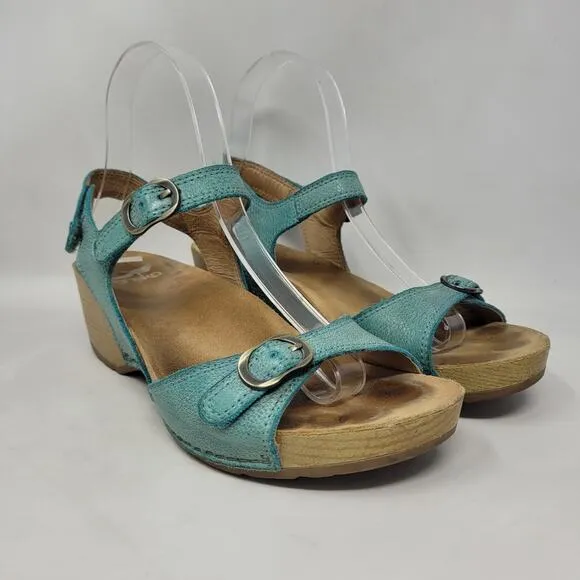 Dansko Sandals EU37 US6.5 Tricia Lagoon Milled Burnished Green Comfort Cushioned