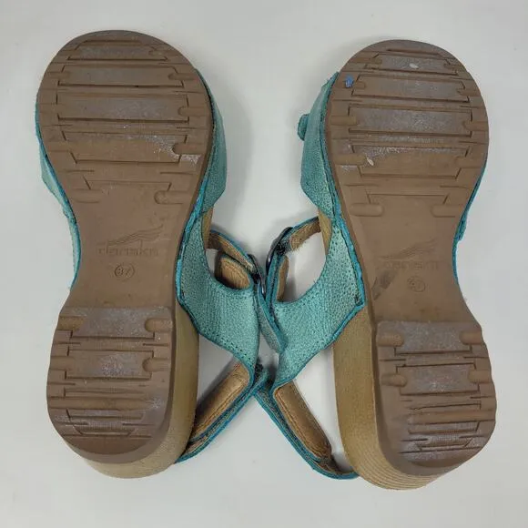Dansko Sandals EU37 US6.5 Tricia Lagoon Milled Burnished Green Comfort Cushioned