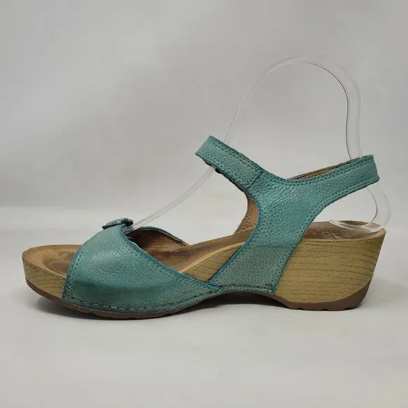 Dansko Sandals EU37 US6.5 Tricia Lagoon Milled Burnished Green Comfort Cushioned