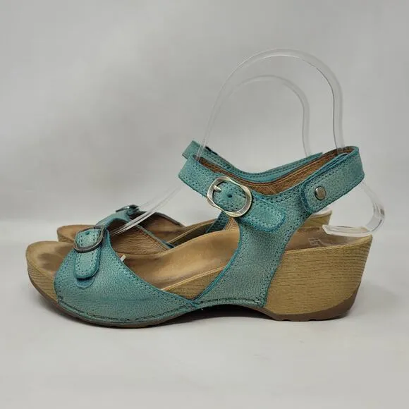 Dansko Sandals EU37 US6.5 Tricia Lagoon Milled Burnished Green Comfort Cushioned