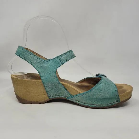 Dansko Sandals EU37 US6.5 Tricia Lagoon Milled Burnished Green Comfort Cushioned