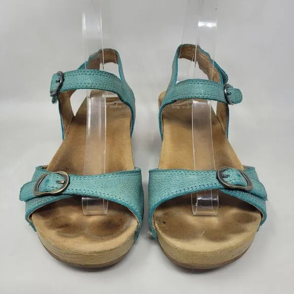 Dansko Sandals EU37 US6.5 Tricia Lagoon Milled Burnished Green Comfort Cushioned