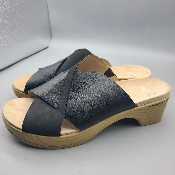 DANSKO Sandals Miri Black Leather Crisscross Platform Heel Slide 10.5 11 41 New