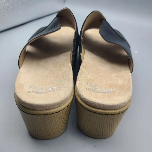 DANSKO Sandals Miri Black Leather Crisscross Platform Heel Slide 10.5 11 41 New