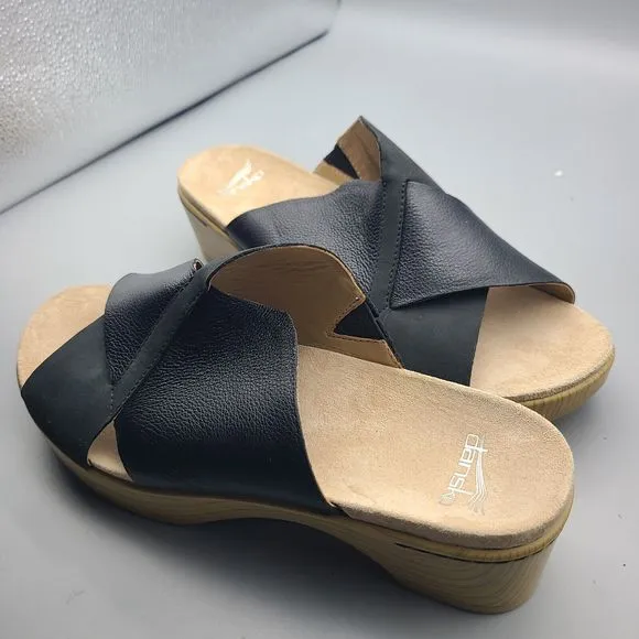 DANSKO Sandals Miri Black Leather Crisscross Platform Heel Slide 10.5 11 41 New