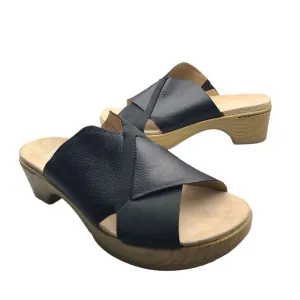 DANSKO Sandals Miri Black Leather Crisscross Platform Heel Slide 10.5 11 41 New