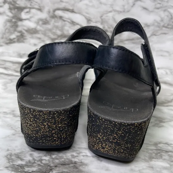 Dansko Savannah Women's 39 l/9 Shoes Black Wedge Straps Comfort Sandals