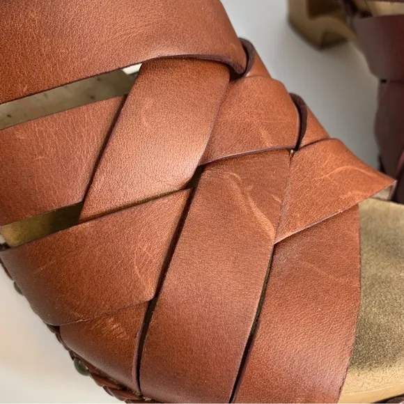 Dansko Tory Brown Leather Cut Out Silhouette Strappy Wedge Sandals Size 37