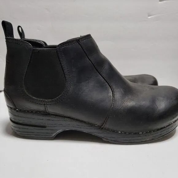 Dansko Women's Size 42 Frankie Oiled Black Leather Chelsea Ankle Booties Boots