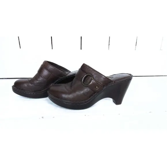 Dark brown leather Born clogs leather wedge sandals