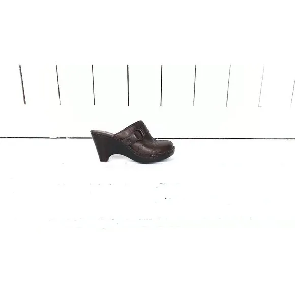 Dark brown leather Born clogs leather wedge sandals