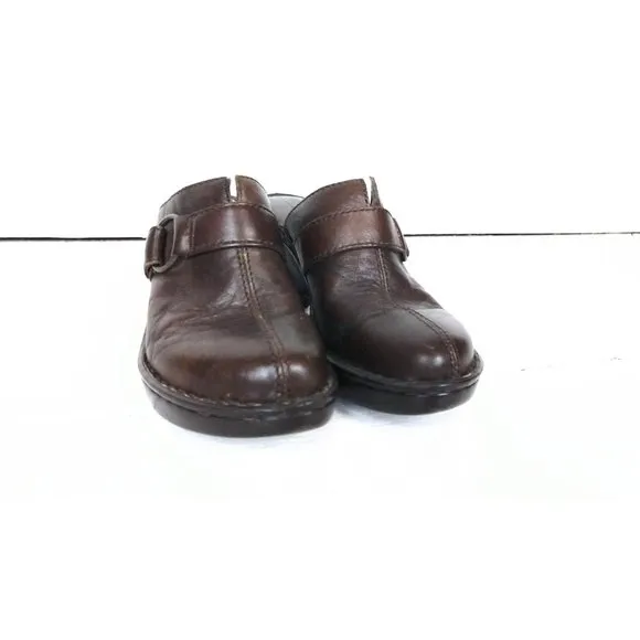 Dark brown leather Born clogs leather wedge sandals