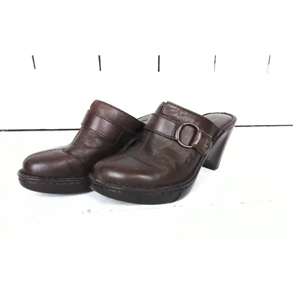 Dark brown leather Born clogs leather wedge sandals