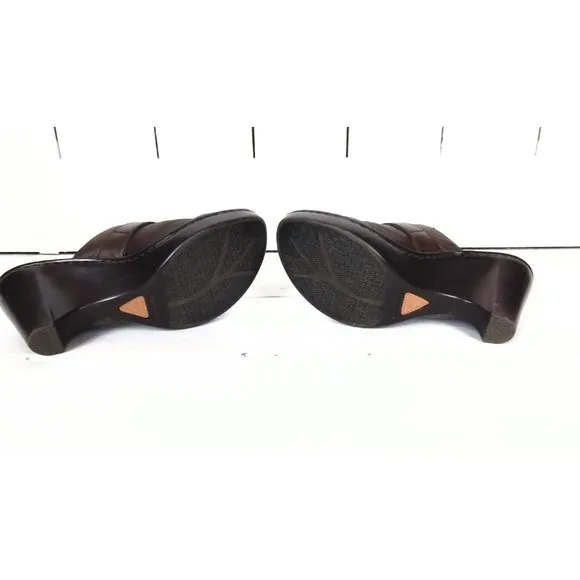 Dark brown leather Born clogs leather wedge sandals