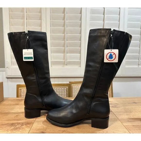 David Tate Superior Black Boots Leather Sz 10.5 WW NWOB Formal Casual Waterproof