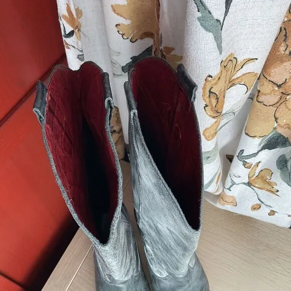 Destroy Gray Distressed Leather Cowboy Western Boots Size 37