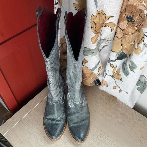 Destroy Gray Distressed Leather Cowboy Western Boots Size 37