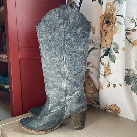 Destroy Gray Distressed Leather Cowboy Western Boots Size 37
