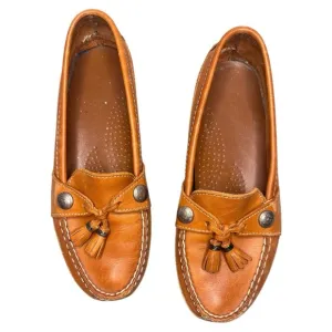 Dexter Vintage 80s Women's Tan Leather Penny Loafers with Fringe Tassels, sz 7.5