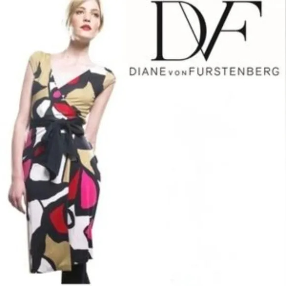 Diane Von Furstenberg Multicolor Printed Silk Abri Wrap Dress size 6
