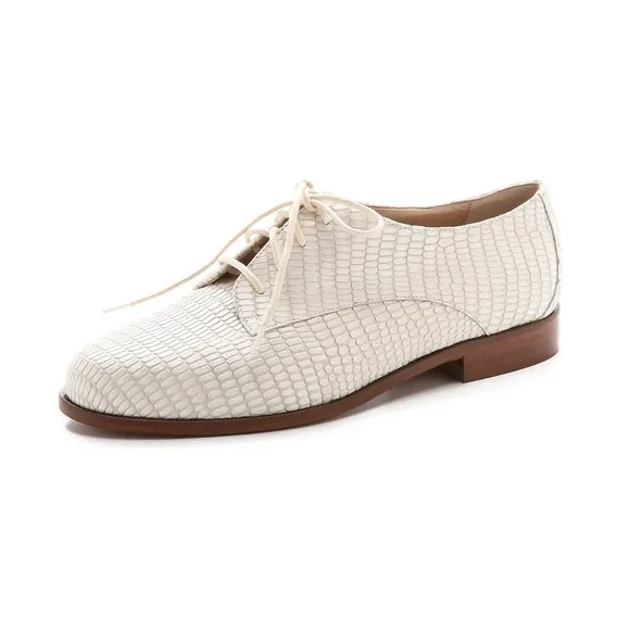 Diane von Furstenberg white lizard print lace up Ziggy Oxford style loafers 9.5