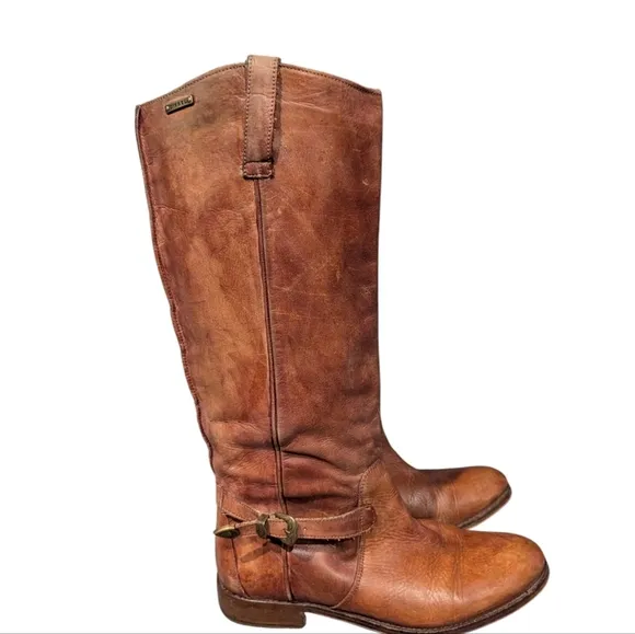 Diesel D. Day Brown Leather Knee High Boots Size 40 US 9 Western Boho