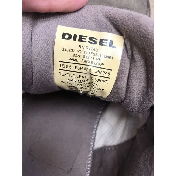 Diesel‎ Eagle Loop Men's 9.5 Low Top Suede Canvas Casual Sneakers Tan Gray 42.5