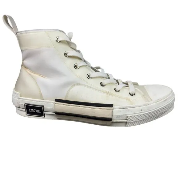 Dior B23 Sneakers Mens US9 EU43 White High-Top Canvas Lace Up Made In Italy