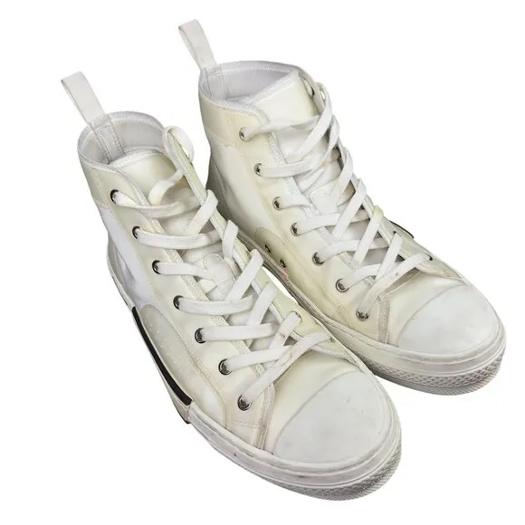 Dior B23 Sneakers Mens US9 EU43 White High-Top Canvas Lace Up Made In Italy