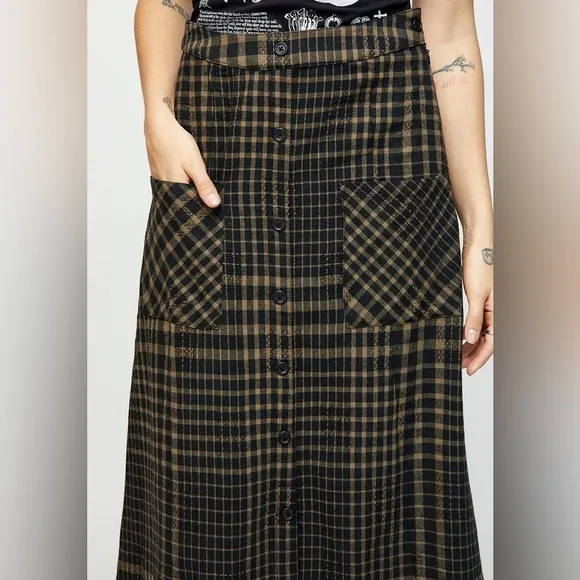 Disturbia Dropout Check Button Down Midaxi Skirt Size US 4