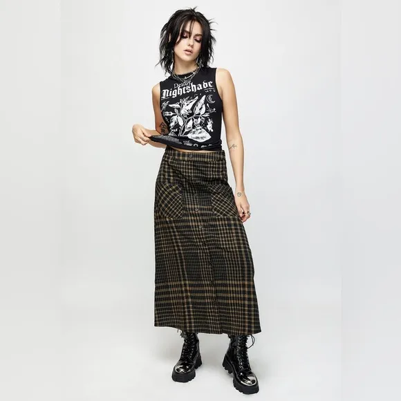 Disturbia Dropout Check Button Down Midaxi Skirt Size US 4