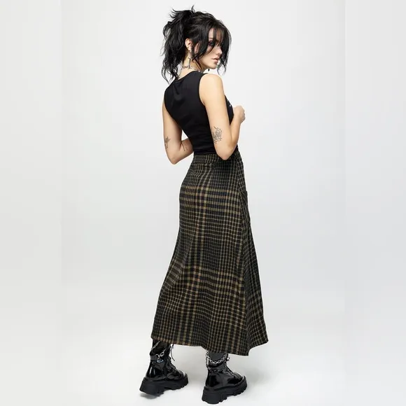 Disturbia Dropout Check Button Down Midaxi Skirt Size US 4