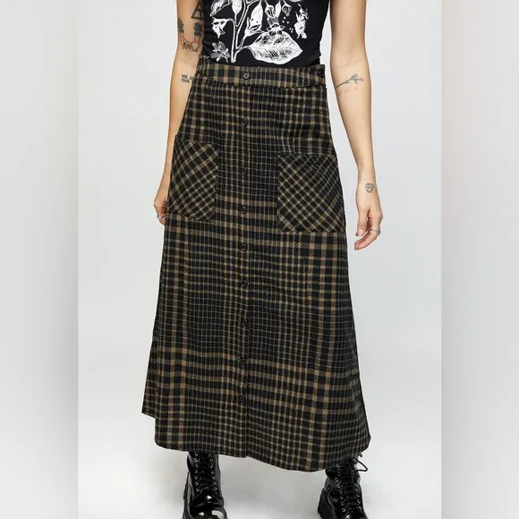 Disturbia Dropout Check Button Down Midaxi Skirt Size US 4