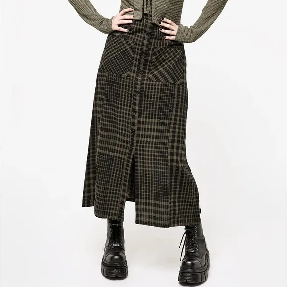 Disturbia Dropout Check Button Down Midaxi Skirt Size US 4