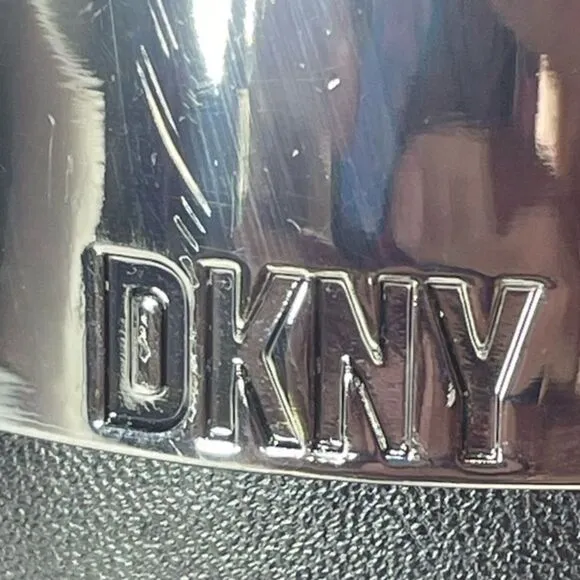 DKNY Black Slip On Loafers br With‎ silver buckle logo, women's size 11