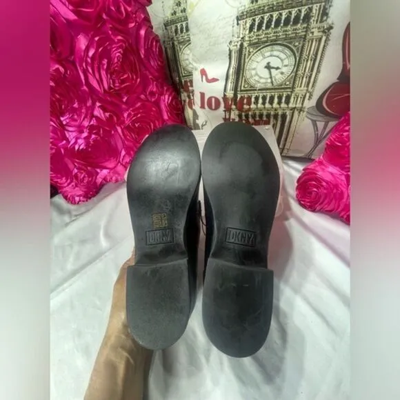 DKNY Black Slip On Loafers br With‎ silver buckle logo, women's size 11