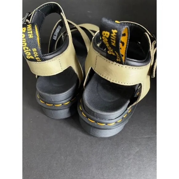 Doc Dr. Martens Blaire Flatform Olive Leather Sandals Women's Size 8 39 UK 6 New