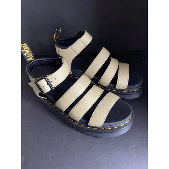 Doc Dr. Martens Blaire Flatform Olive Leather Sandals Women's Size 8 39 UK 6 New