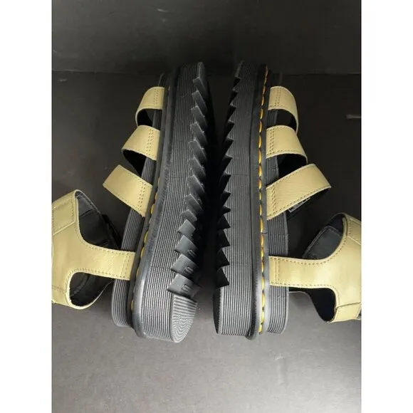 Doc Dr. Martens Blaire Flatform Olive Leather Sandals Women's Size 8 39 UK 6 New