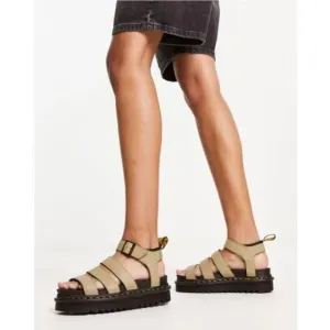 Doc Dr. Martens Blaire Flatform Olive Leather Sandals Women's Size 8 39 UK 6 New