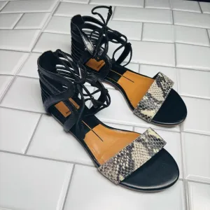 Dolce Vita Black and Snakeskin Strappy Sandals Gladiator Shoes, Size 6