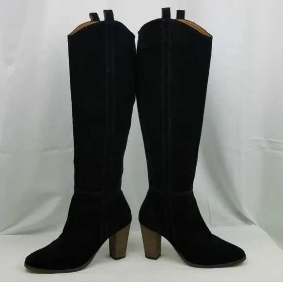 Dolce Vita Black Suede Block Heels Riding Knee High Boots size 7.5