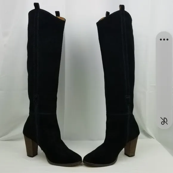 Dolce Vita Black Suede Block Heels Riding Knee High Boots size 7.5
