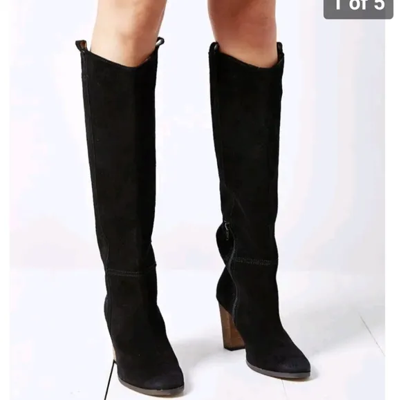 Dolce Vita Black Suede Block Heels Riding Knee High Boots size 7.5