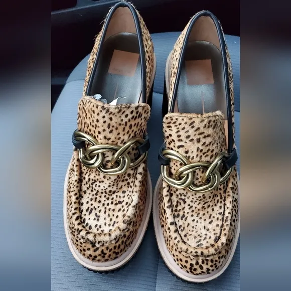 Dolce Vita: Brenan Leopard Print Chain Detail Platform Wedge Loafers