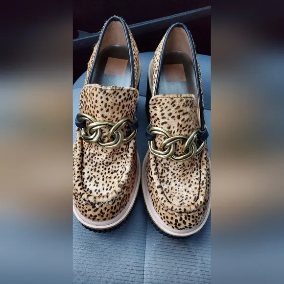 Dolce Vita: Brenan Leopard Print Chain Detail Platform Wedge Loafers