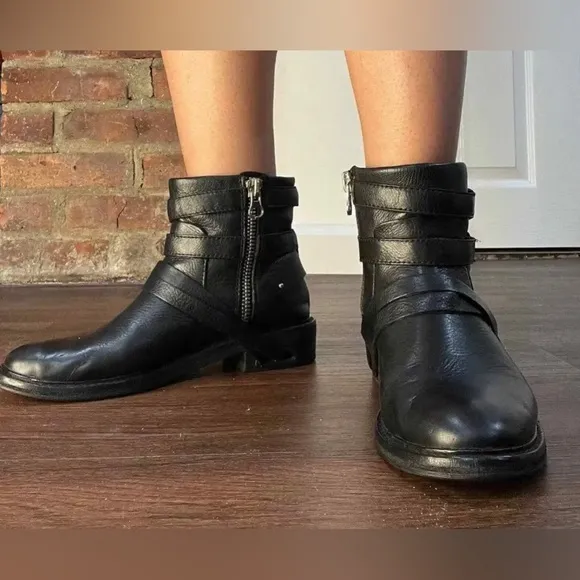 Dolce Vita Kiera Leather Moto Ankle Riding Bootie Black