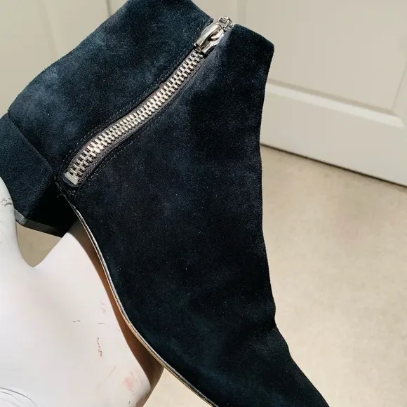 Dolce Vita Women Black Suede Ankle Boot with Side Silver Zipper.