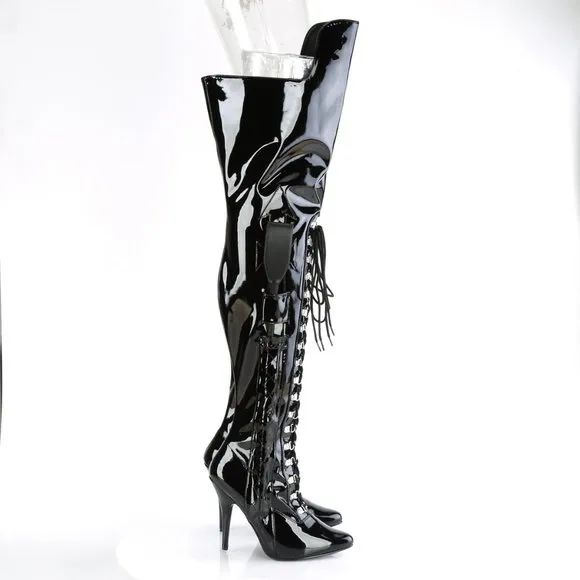 Dominatrix Heel Patent Leather Whip Thigh High Boots