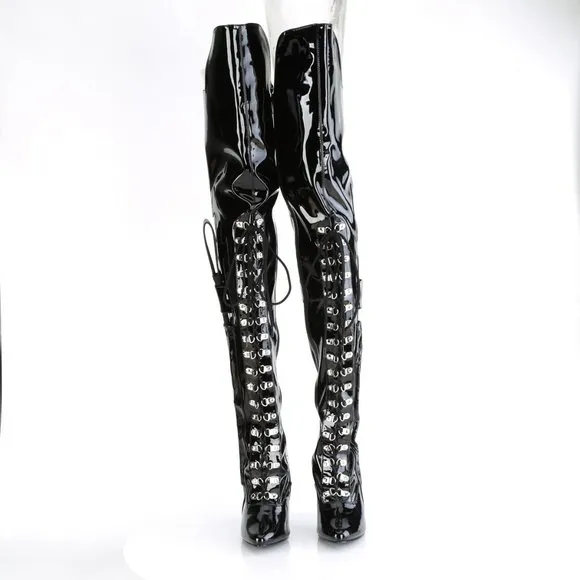 Dominatrix Heel Patent Leather Whip Thigh High Boots